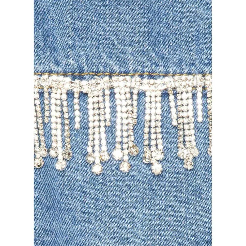 NEW Superdown Raya Rhinestone Fringe Denim Jacket - Picture 5 of 5